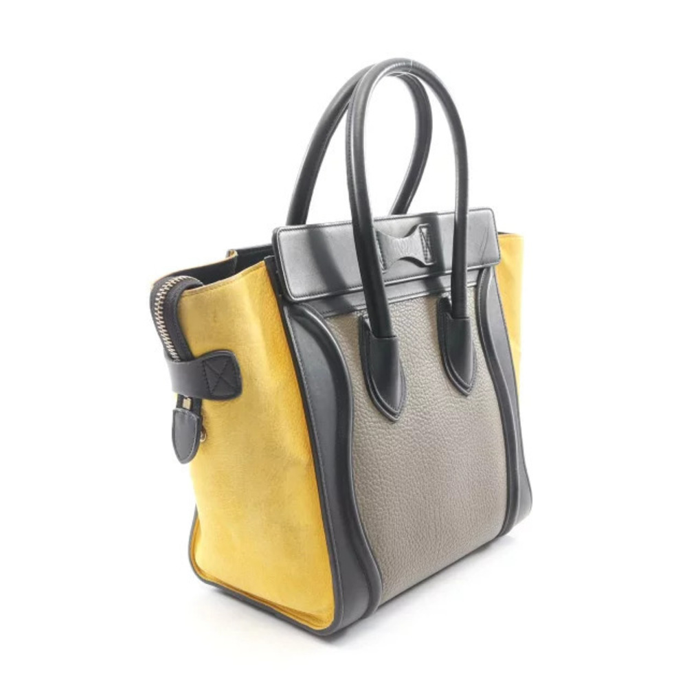 Celine Tote Shopper Tote Luggage Yellow Leather Suede Black Bag Gray Black Gray